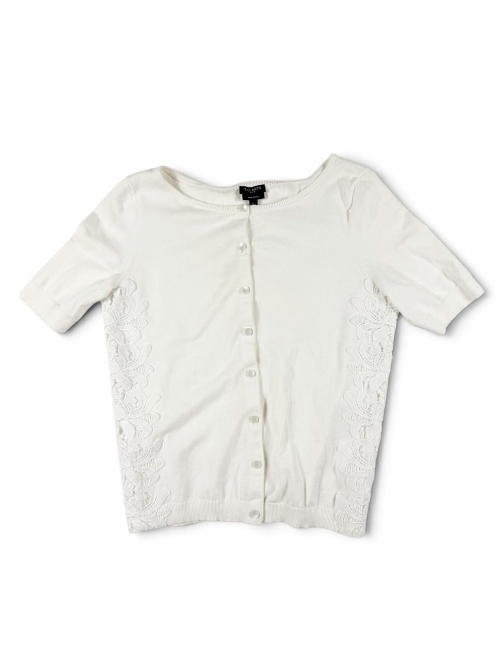 Talbots Petites Pima Cotton Lace Short Sleeve Cardigan White Small Petite